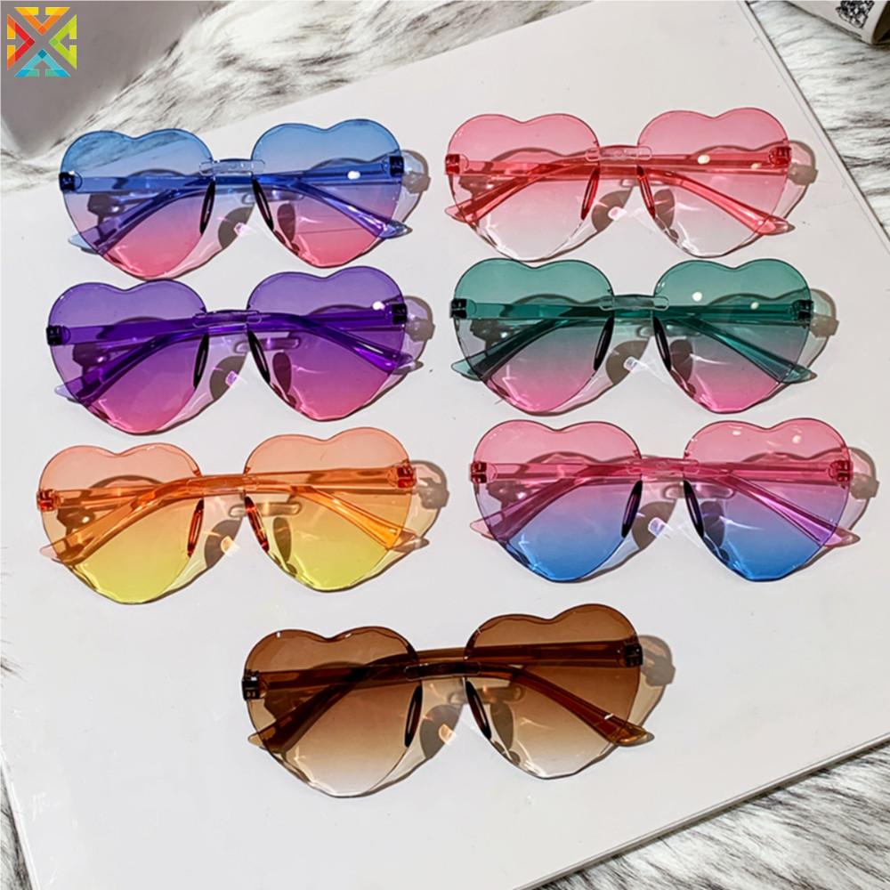 แว่นกันแดดทรงหัวใจ แฟชั่นยอดนิยม ป้องกันรังสี UV สีสันสดใส เหมาะสำหรับชายหาดและสวมใส่ทุกวัน