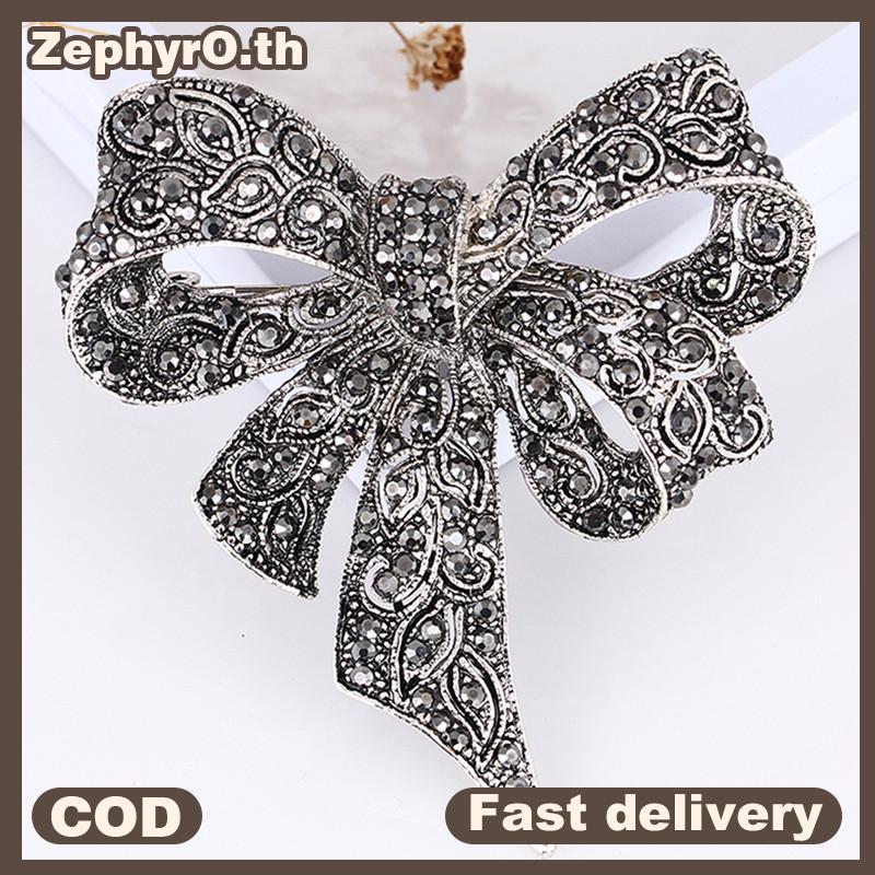 Null คริสตัล Rhinestone โบว์เข็มกลัด Pin ผู้หญิงเสื้อคอปก Big Bowknot เข็มกลัดเครื่องประดับ null