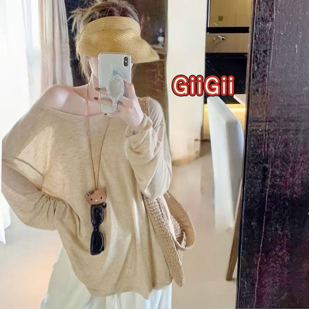 ส่งไวจากไทย  เสื้อแขนยาว ปาดไหล่ เสื้อชีฟองทรง Oversize เสื้อยืดผู้หญิง ส่งจากไทย ป้องกันแดด🌸GiiGii
