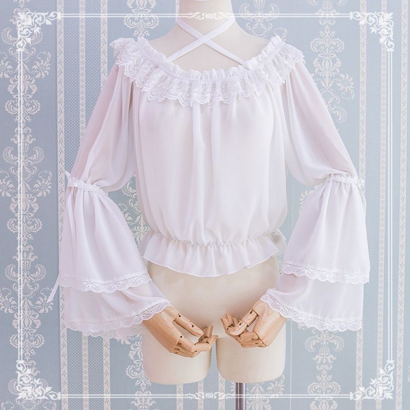 [คลังสินค้าพร้อม] lolita Daily Dress เสื้อ Bottoming ชีฟองแขนยาวด้านบน lolita ด้านในน่ารักเสื้อคล้อง