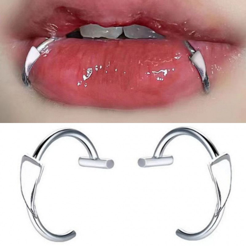 Vampire Fangs ออกแบบจัดแต่งทรงผมไทเทเนียมเหล็กพรุนฟรีปลอม Lip Studs เครื่องประดับแฟชั่นผู้ชายผู้หญิง