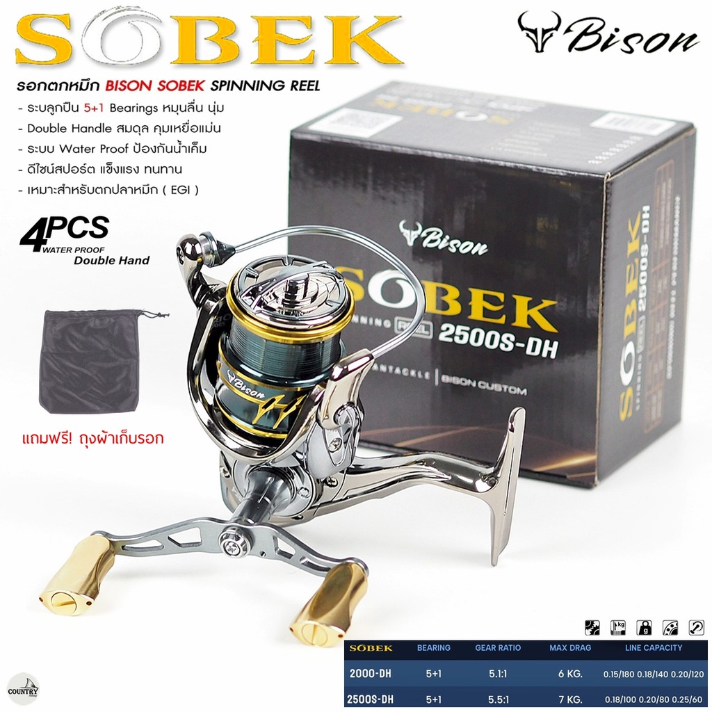 รอกสปิน BISON SOBER ตกหมึก ตกปลา แถมฟรี! ถุงเก็บรอก