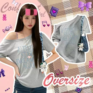 T42.SHOP🌸 เสื้อยืด เปิดไหล่ แฟชั่น สาวฮอต เสื้อเกาหลี ดีไซน์พิเศษ โคตรนุ่ม ไม่ต้องรีด "TIME START"