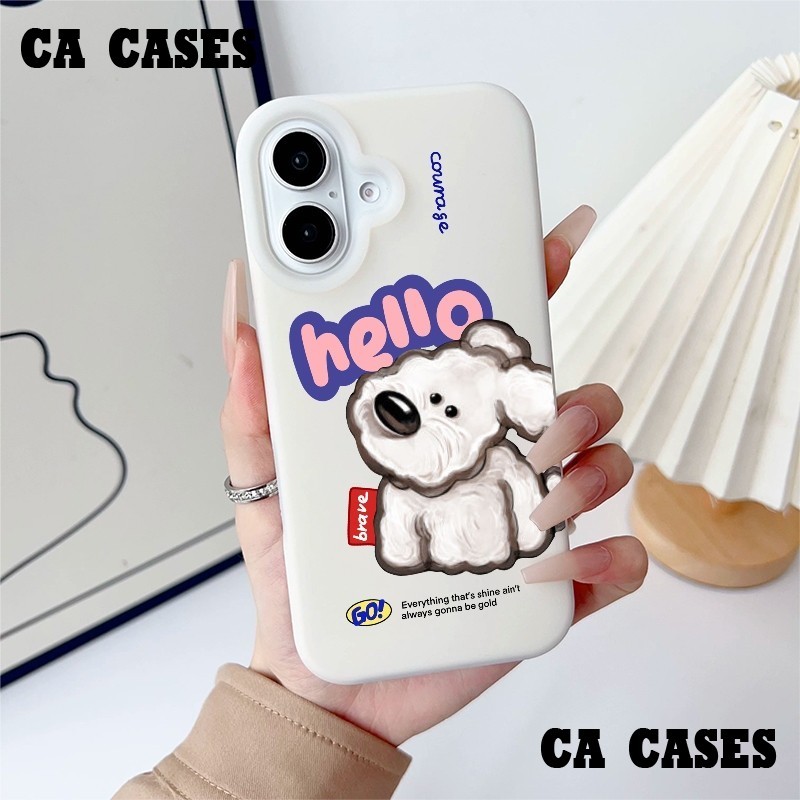 เคสไอโฟน เคสครีมสีขาว ลายสุนัขบิชอนสีขาว 17/17Pro/17ProMax/16/16Pro/16ProMax/15/14/13/12/11/X/XS/XR/