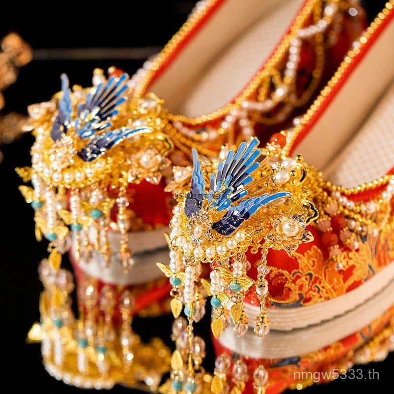 รองเท้าHanfu Wuming สไตล์โบราณXiuyuan สำหรับงานแต่งงาน เพิ่มความสวยงามด้วยการเย็บปักถักร้อยDot Phoen