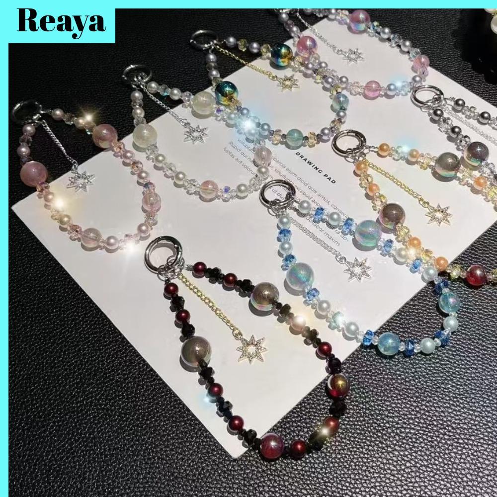 REAYA สายคล้องเชือกคล้องโทรศัพท์มือถือ, Sparkle Crystal Arts Crafts Phone Hand Rope, Creative Hand-bead Anti-Lost พวงกุญแจรถสีสันสดใส