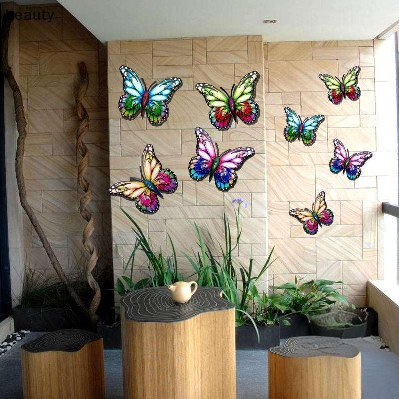 [beauty] 2D โลหะผีเสื้อ Wall Art Decor สําหรับห้องนั่งเล่นสวนกลางแจ้งในร่มแขวนผนังตกแต่ง TH