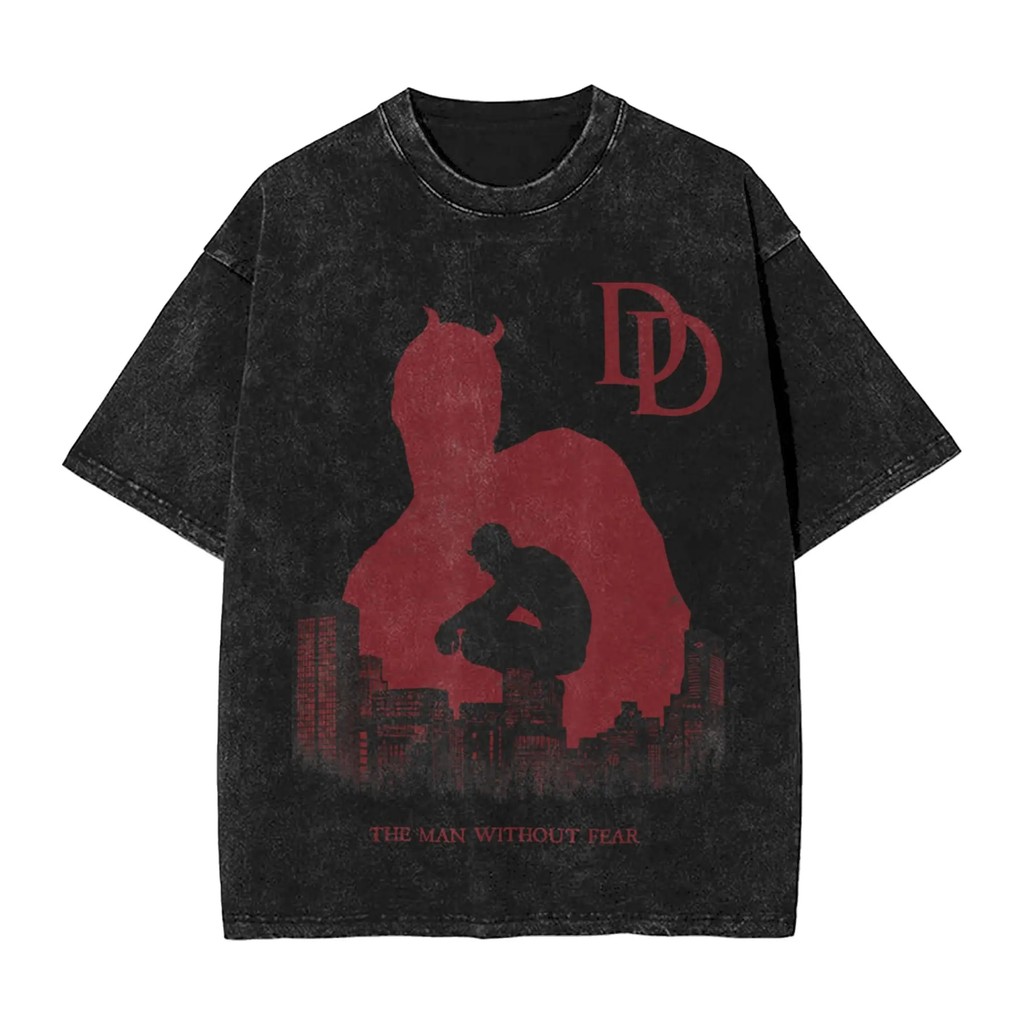 เสื้อยืดผ้าฝ้าย 100% กราฟิก Marvel Daredevil และ Kingpin สไตล์ Short Sleeve