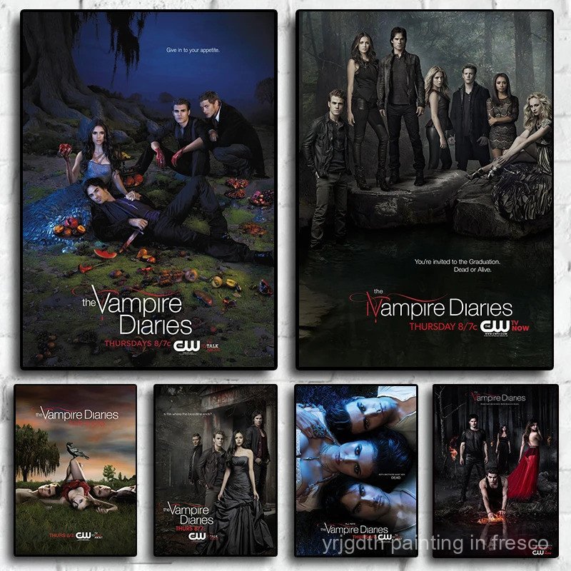 ภาพยนตร์คลาสสิกแวมไพร์ Diaries โปสเตอร์วอลล์เปเปอร์ Wall Art ตกแต่งบ้านห้องนั่งเล่นตกแต่งผนังตกแต่งผ