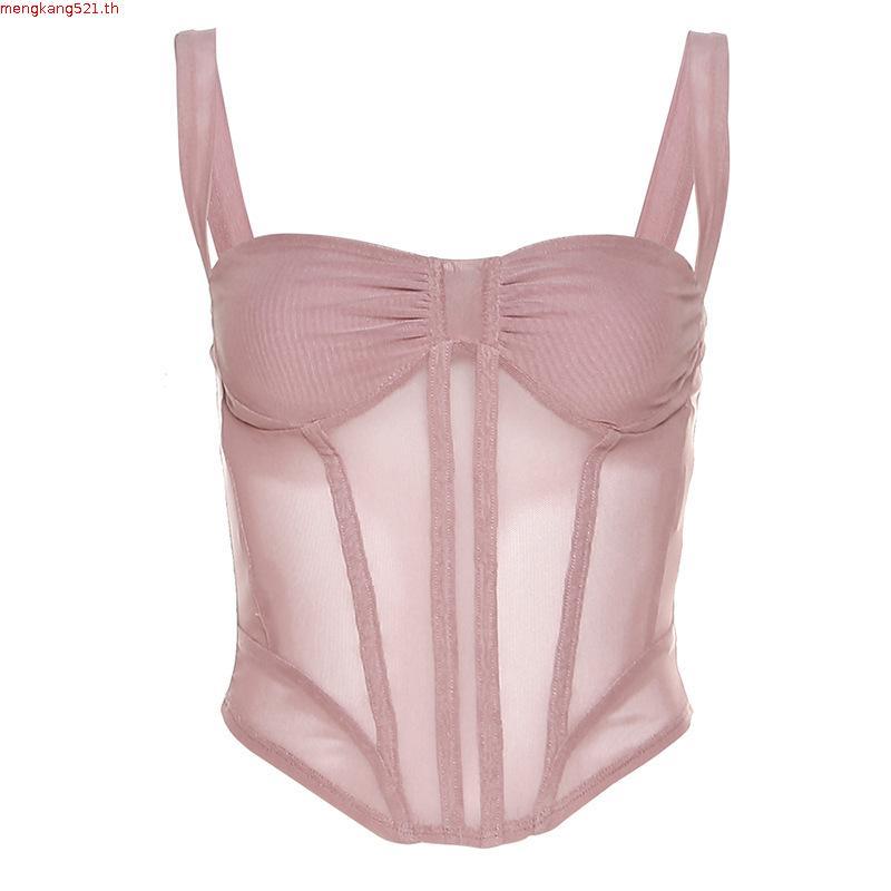 Hannie- เสื้อคอร์เซ็ท ผ้าตาข่าย ด้านหน้า สําหรับผู้หญิง