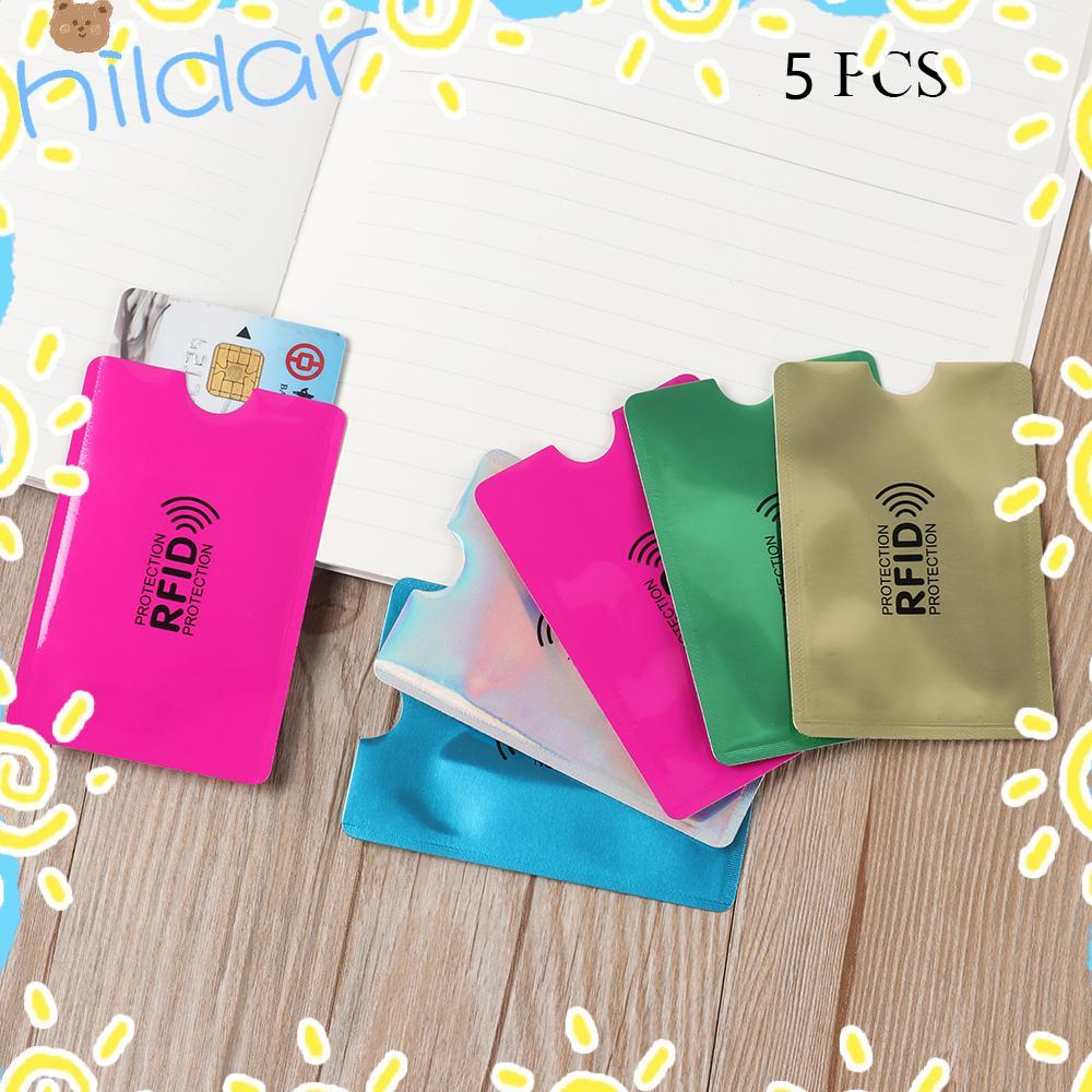 เซต 5 ชิ้น กระเป๋าหุ้มบัตรส마ート ทำจากอลูมิเนียม ป้องกันการโจรกรรมสำหรับแบงค์และบัตรสำคัญ