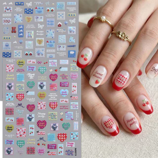 HAMA 3D นูนโบว์สติกเกอร์เล็บ Decals - Cherry Heart Star Bear Design Self-Adhesive ตกแต่งสําหรับเล็บฝรั่งเศส DIY อุปกรณ์ตกแต่งเล็บ
