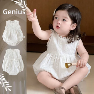 โบว์ลูกไม้สีขาวยอดฮิตสำหรับเด็ก 0-24 เดือน ชุดรอมเปอร์สไตล์เกาหลี ระบายอากาศได้ดี