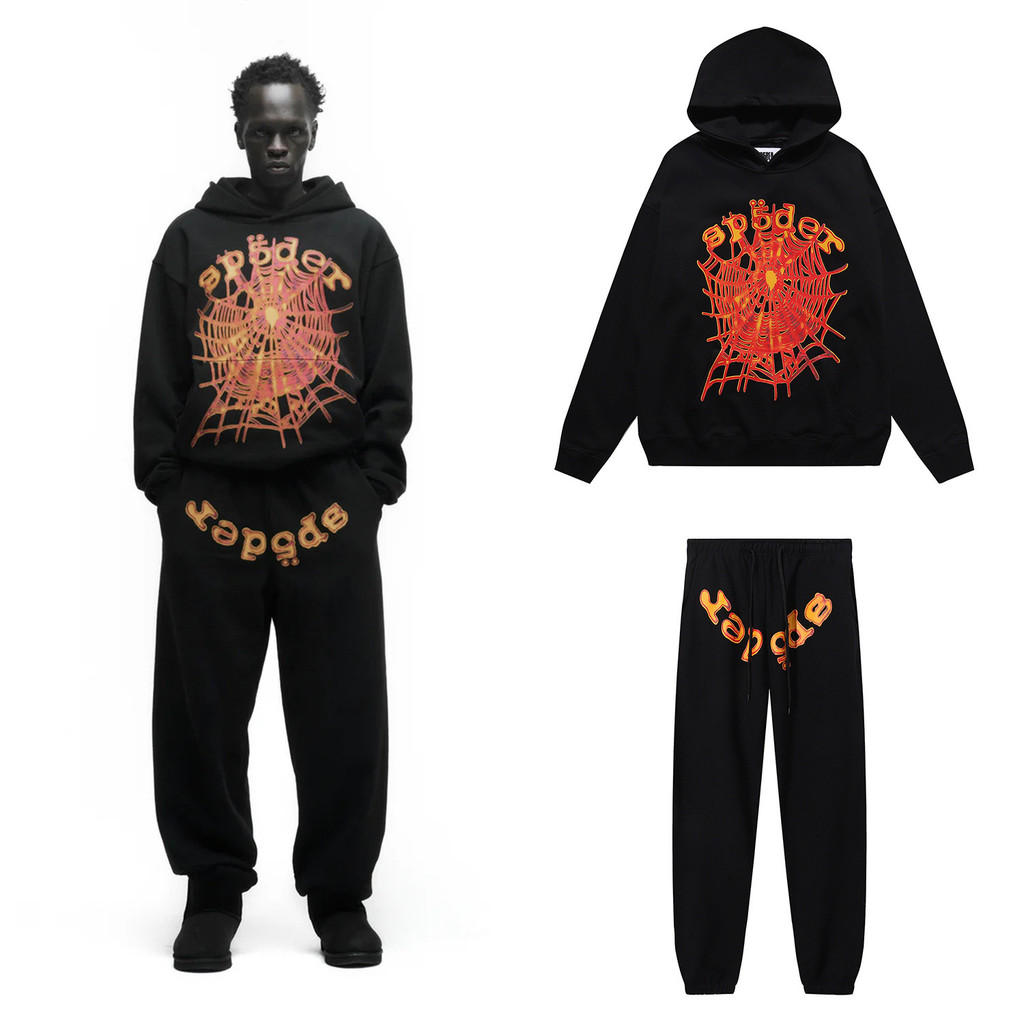 J3EU Sp5der American street style retro high street hoodie and sweatpants set hip-hop YoungThug Same