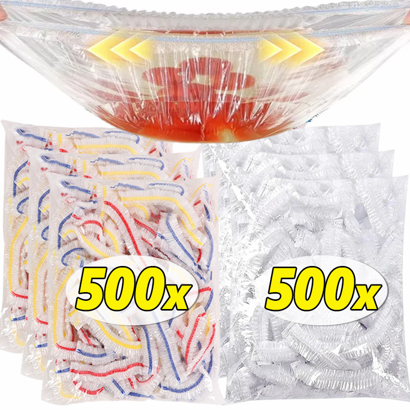 100-500 ชิ้น ฝาครอบชามยางยืด PE เกรดอาหาร - ถุงเก็บอาหารยืดหงาย รักษาความสด - สำหรับอาหารที่เหลือ ปิกนิก