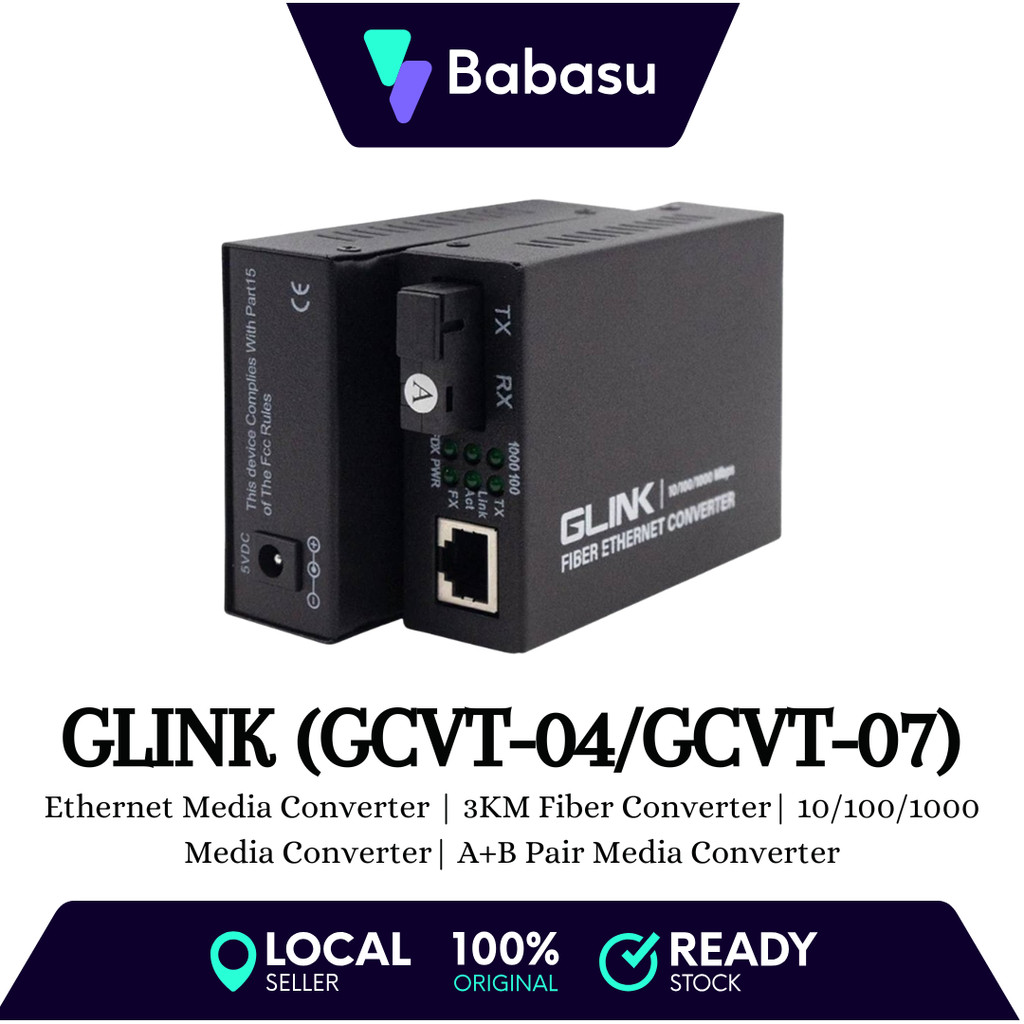 GLINK Fiber Media Converter 3KM/20KM A+B เครือข่ายกล้องวงจรปิดคู่
