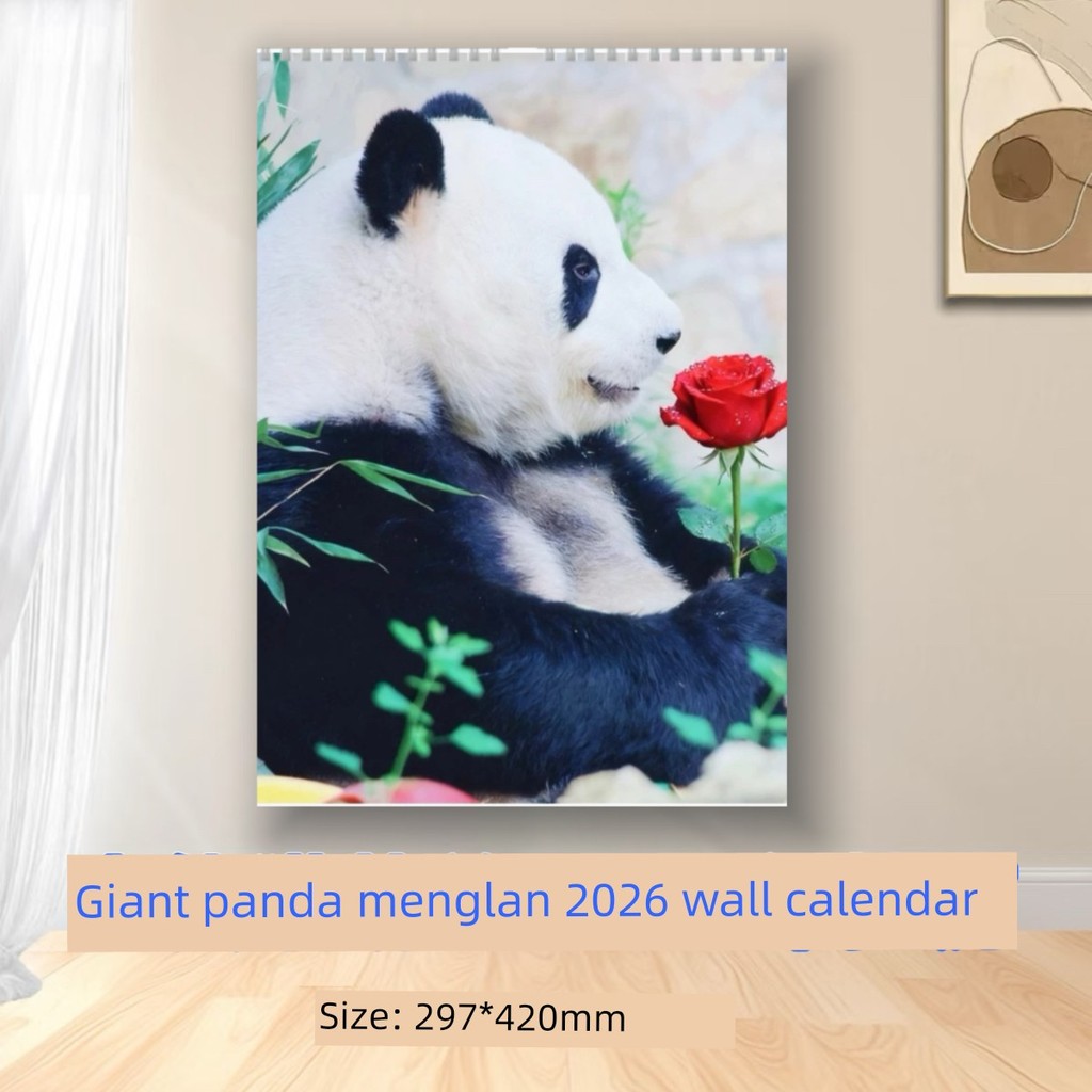 ปฏิทินแขวน ปฏิทิน 2568 Big Panda Menglan Qizai 2026 ปฏิทินผนังห้องนั่งเล่นภาพวาดตกแต่งอุปกรณ์ต่อพ่วง