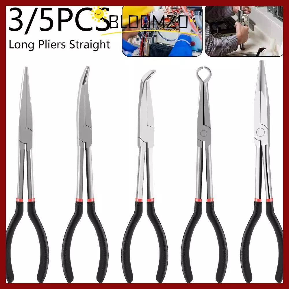 in stockBLOOMZO คีมตรง, ด้ามยาว 235/45/90 องศา Bent คีมจมูกยาว, มัลติฟังก์ชั่นเหล็กคาร์บอนลื่นเครื่องมือซ่อมรถยนต์เครื่องมือมือ