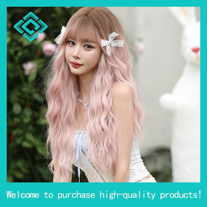 7jhh WIGS C-9091 วิกผมยาวหยิก สีชมพูอ่อน ดูเป็นธรรมชาติ สําหรับผู้หญิง