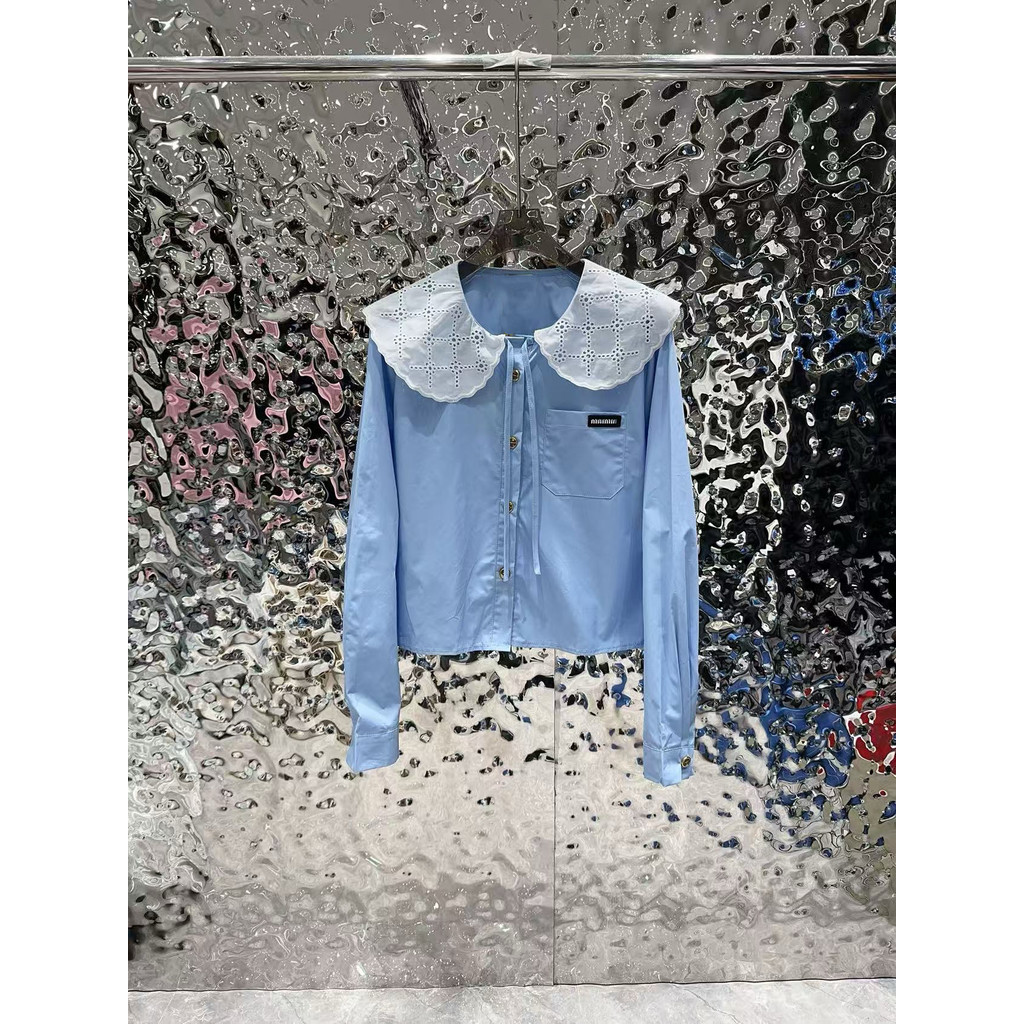 IWDF Mi**iu Polo collar long-sleeve shirt top, youthful and versatile design, rich girl college styl