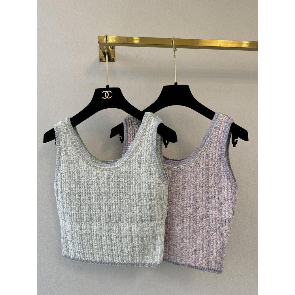 C7KE Ch*** Women's knitted tops, European and American style, heavy-duty rhinestone embellished tank