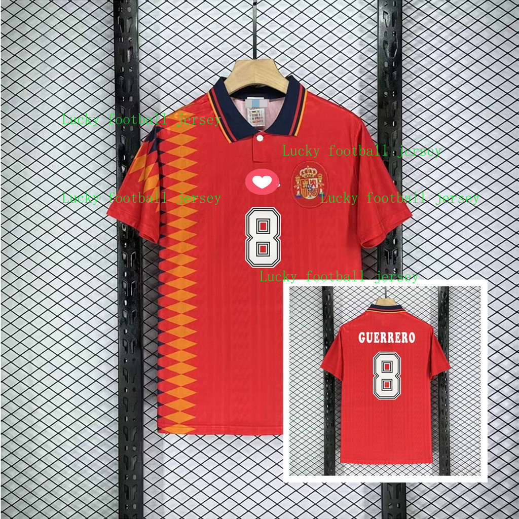 เสื้อ | ย้อนยุค _ 1994/95 ฟุตบอลโลกสเปนแขนสั้นสีแดง 94/95 เสื้อเจอร์ซีย์คุณภาพสูงวินเทจ