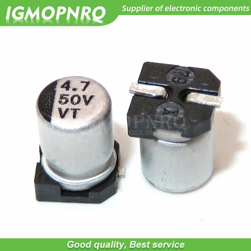 10pcs 50V4.7UF 4*5.4 มม.SMD ตัวเก็บประจุอลูมิเนียมอิเล็กโทรลีติค 4.7uf 50v 50V4.7UF-SMD