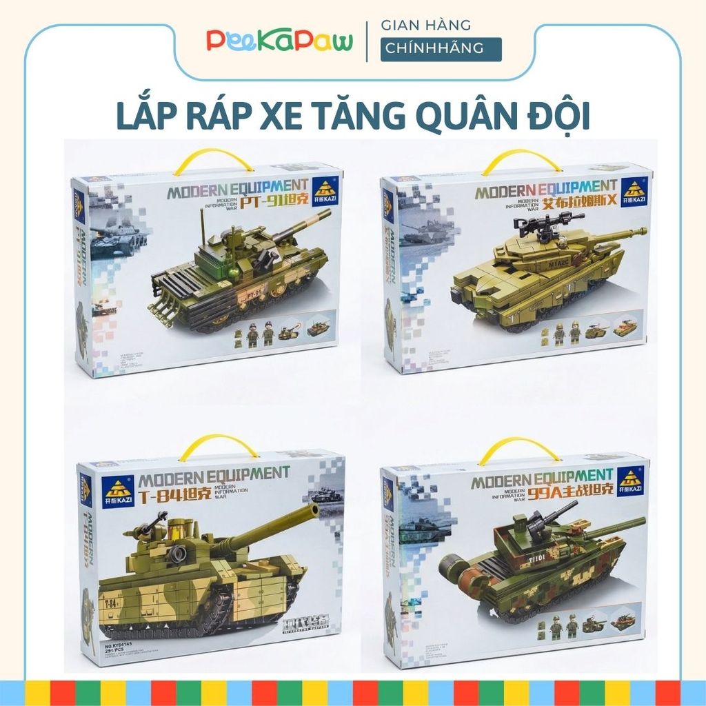 KAZI ชุดประกอบรถถังทหาร Combat Tank Model พร้อมทหาร PeeKaPaw ของเล่น