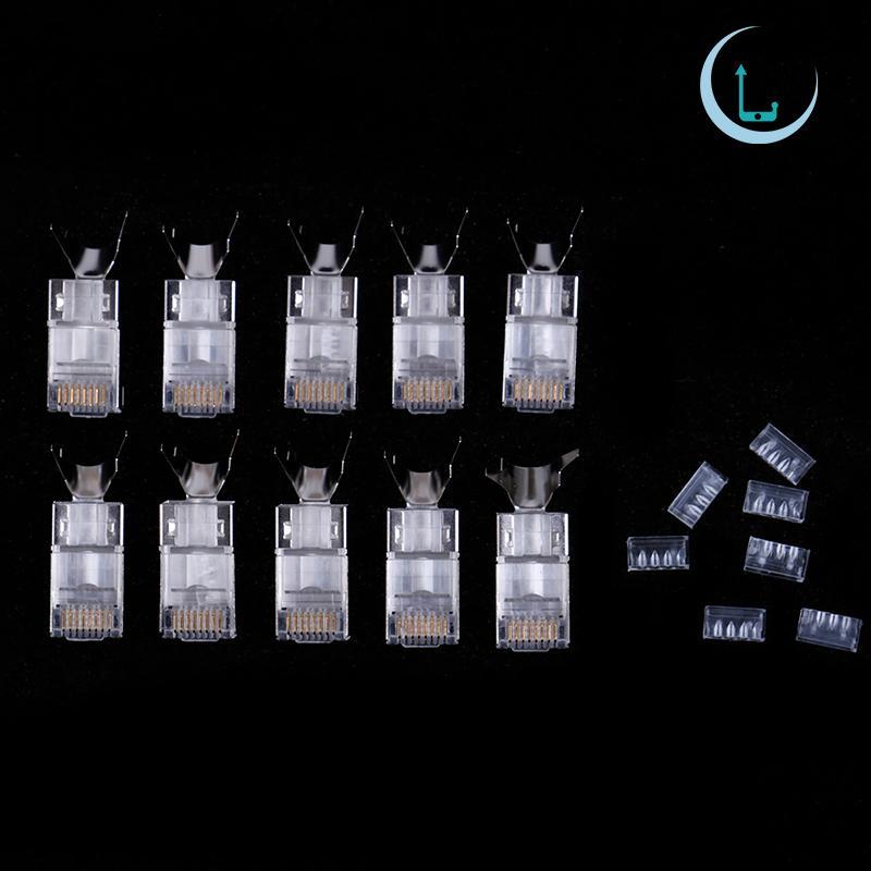 [AT] 10 ชิ้น Cat7 RJ45 ขั้วต่อ cat 7 ปลั๊กคริสตัลป้องกัน FTP RJ45 ขั้วต่อแบบแยกส่วน TH