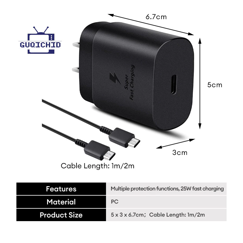 หัวชาร์จเร็ว+สายชาร์จเร็ว PD อะแดปเตอร์ชาร์จเร็ว Samsung 25W พร้อมสายชาร์จอัจฉริยะแบบหยด องรับรุ่น 7~15