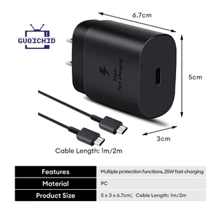 หัวชาร์จเร็ว+สายชาร์จเร็ว PD อะแดปเตอร์ชาร์จเร็ว Samsung 25W พร้อมสายชาร์จอัจฉริยะแบบหยด องรับรุ่น 7~15