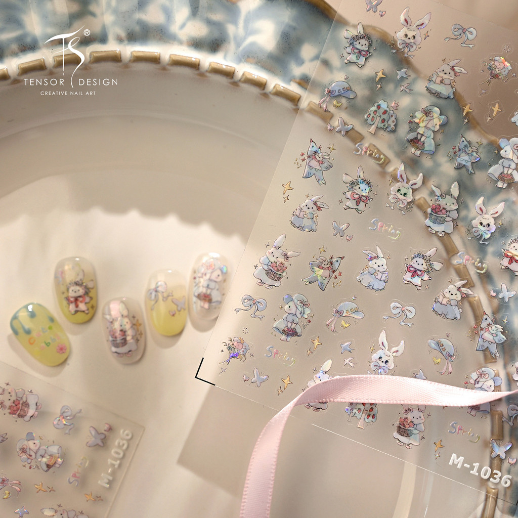 [Meow.Sensei] TENSOR Cute Bunny Nails Sticker M1036 Glass Broken Cute Fresh ins Bunny Nails Sticker
