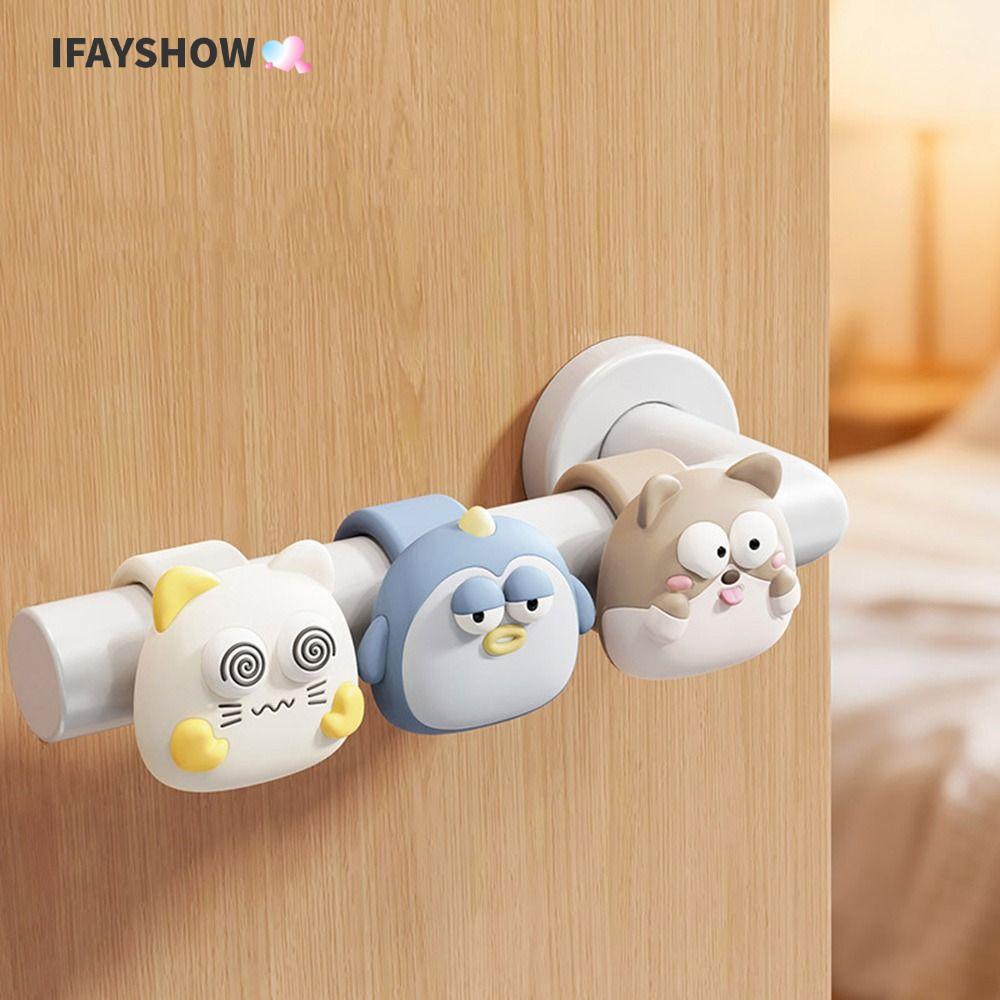 IFAYSHOW แผ่นกันกระแทกมือจับประตู, กันชนประตูซิลิโคนป้องกันการกระแทก, ตัวป้องกันผนังการ์ตูนเงียบแบบไม่มีหมัดแบบพกพาสําหรับตกแต่งห้องนอน