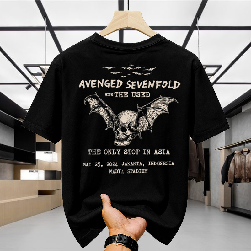 Avenged Sevenfold A7X Unisex ผู้ชายผู้หญิงเสื้อยืด - Black Rock Metal Band เสื้อยืด Tour Asia 2024 S