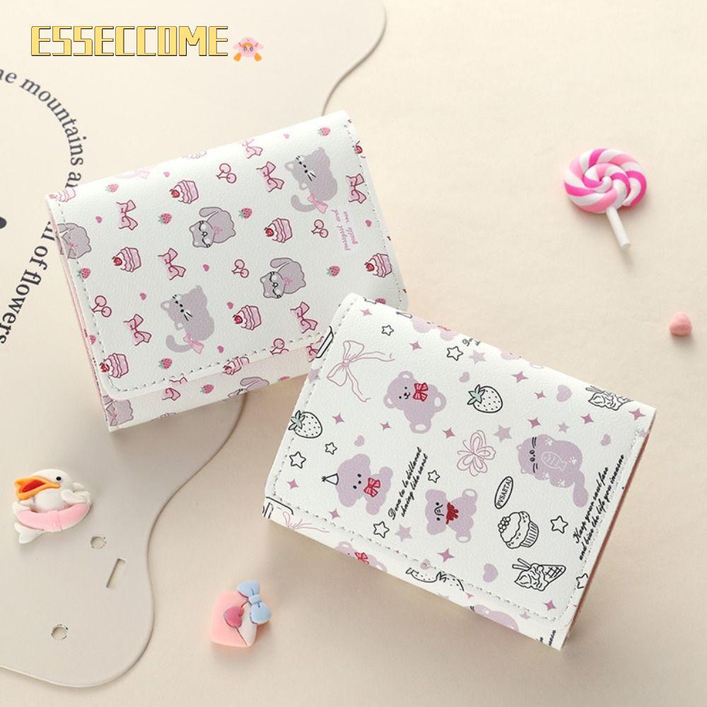 กระเป๋าสตางค์ใบสั้น ลายการ์ตูน Kitty ทำจากหนัง PU พร้อมโบว์ สำหรับใส่บัตรและเหรียญ น่ารักๆ