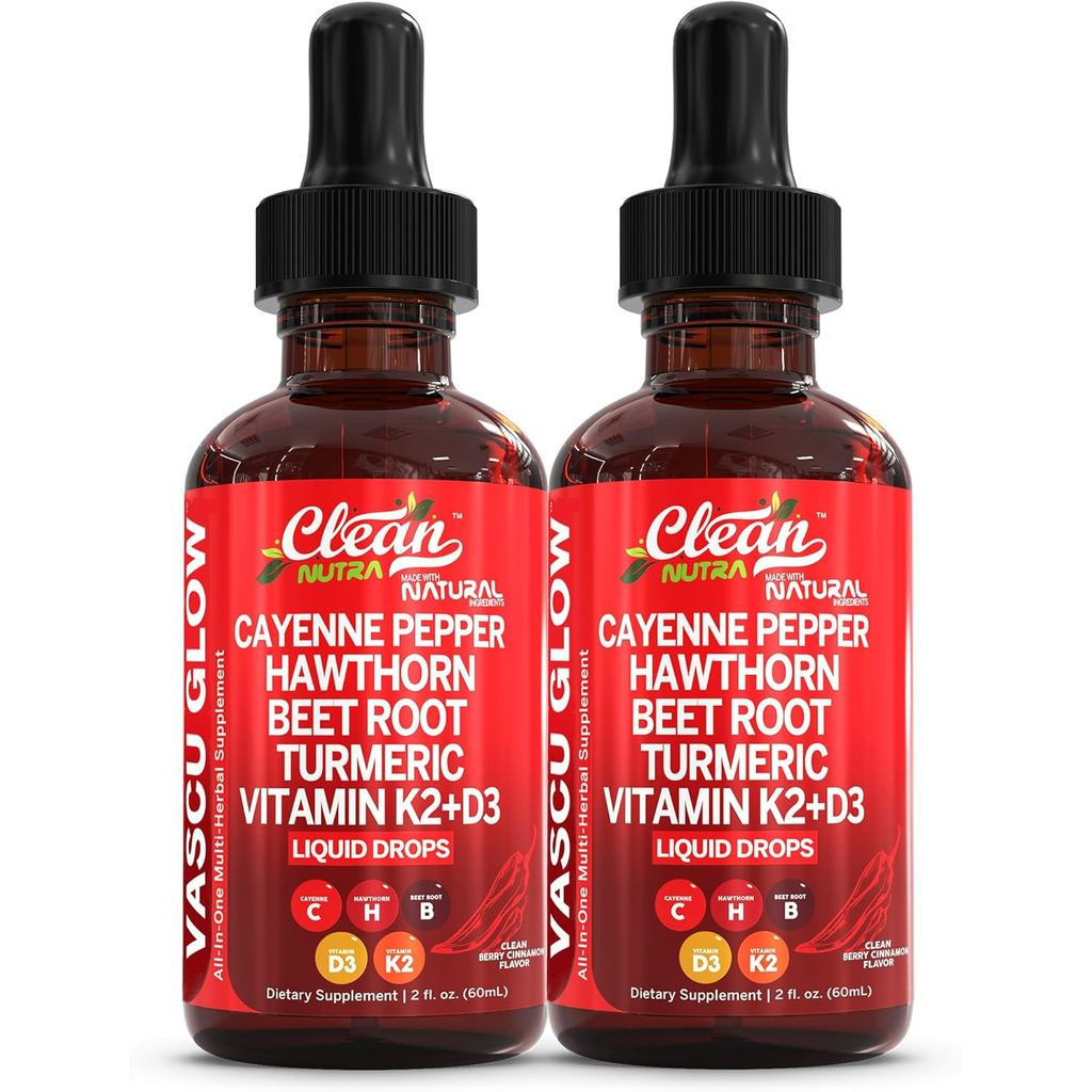 CleanNutra Chilli Drops Liquid+ผลไม้ฮอว์ธอร์น,วิตามิน D3 K2Bet Root Powder,Ceylon Cinnamon,Curcumin,