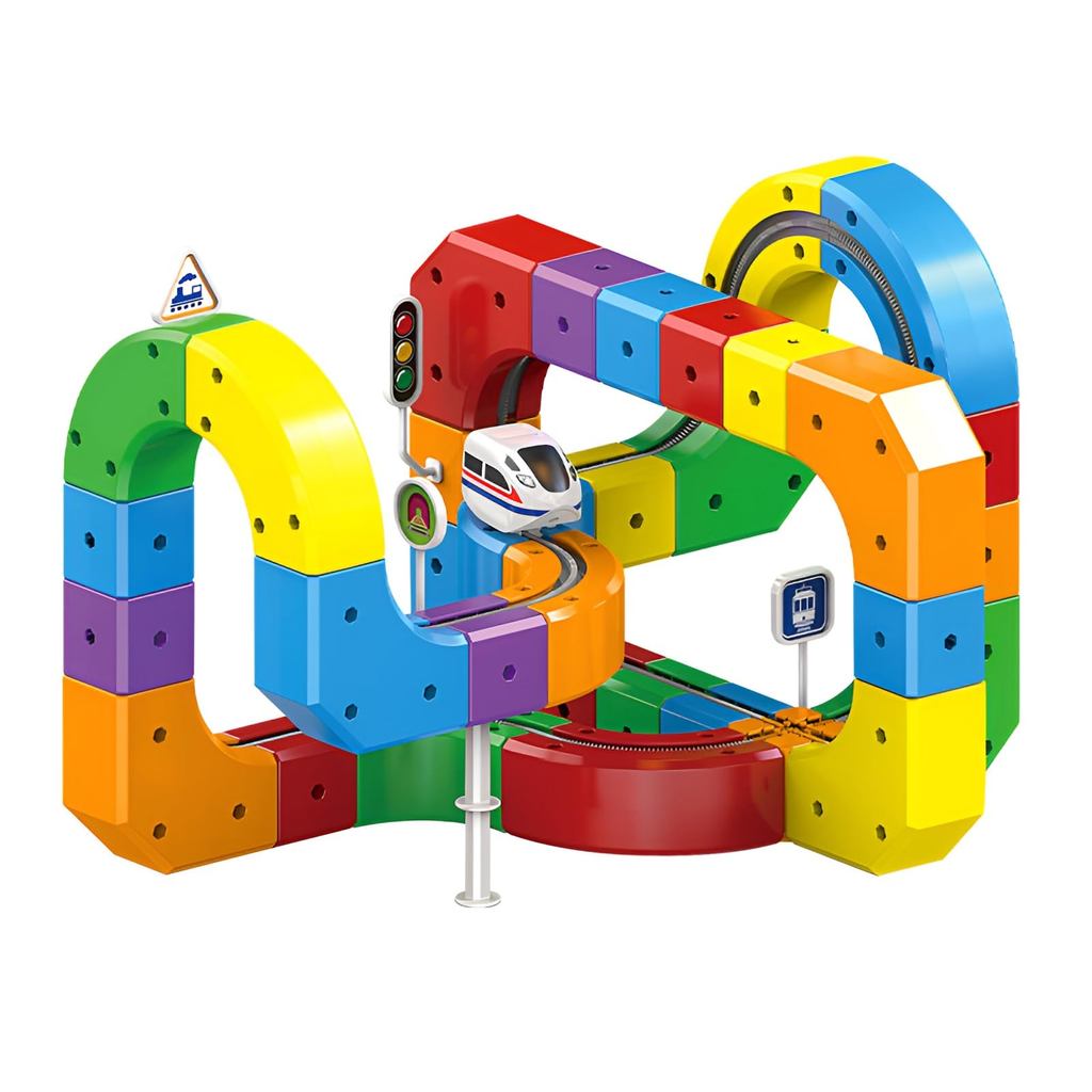 [pronala] Official Cube Rail Electric Train Set with Flexible Race Track and 3D Layout – Infinite Ra