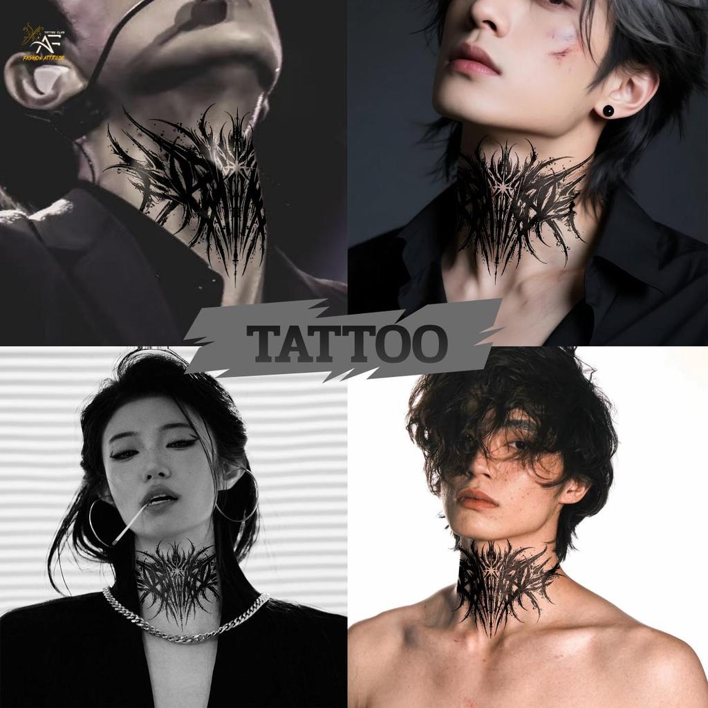 แทททู กันน้ำ15วัน รอยสักเท่ๆ ติดคอ แขน เอว ลายอักษร วาฬ 52Hz รอยสักชั่วคราว Magic tattoo sticker
