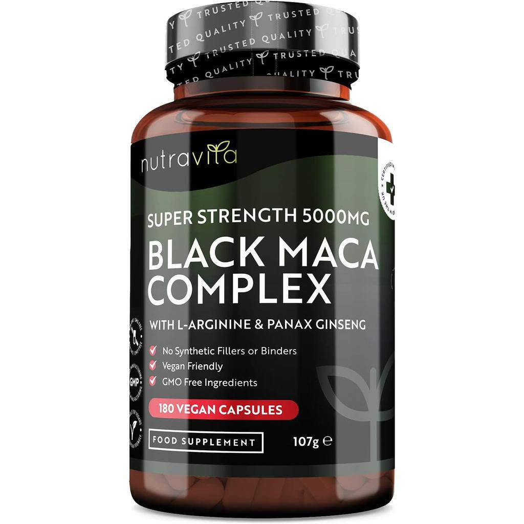 Maca Root Capsules 5000mg (ความแข็งแรงสูง) – 180 Vegan Black (อุปทาน 6 เดือน) ไม่ใช่เม็ด 100% เปรูด้