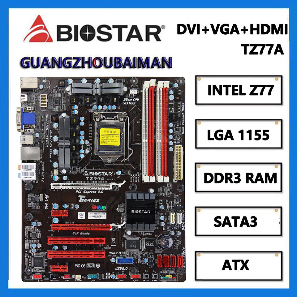 ใช้ BIOSTAR HIFI TZ77 TZ77A TZ77XE3 Z77/ TZ77 H77 / ATX INTEL LGA 1155 DDR3 32G USB3 0 SATA3 B75 Z77
