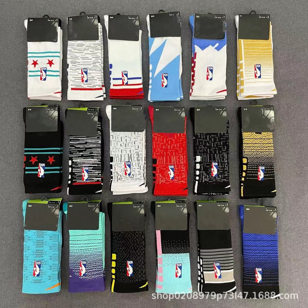 NBA Team Training Socks ผ้าขนหนูด้านล่าง Anti-slip ถุงเท้าบาสเก็ตบอลหนา Elite Sports Socks ชายบาสเกต