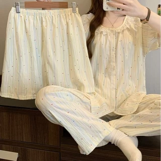 PAJAMAS HOMEWEAR ชุดเซ็ท 3 ชิ้น ชุดนอนแขนสั้น ชุดนอนเกาหลี 🍄 มีหลายไซต์ อก 32-46 นิ้ว W209