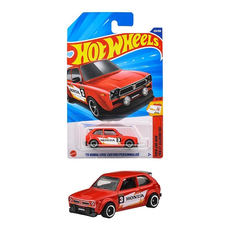 Hot Wheels Basic Car '73 Honda Civic Custom Toy Mini Car for 3 years and up in Red JFN84