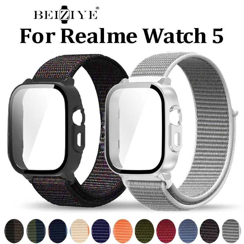 สายรัดไนลอน + PC สําหรับ realme watch 5 สายกีฬา Breathable สําหรับ realme watch 5 Band Case Cover