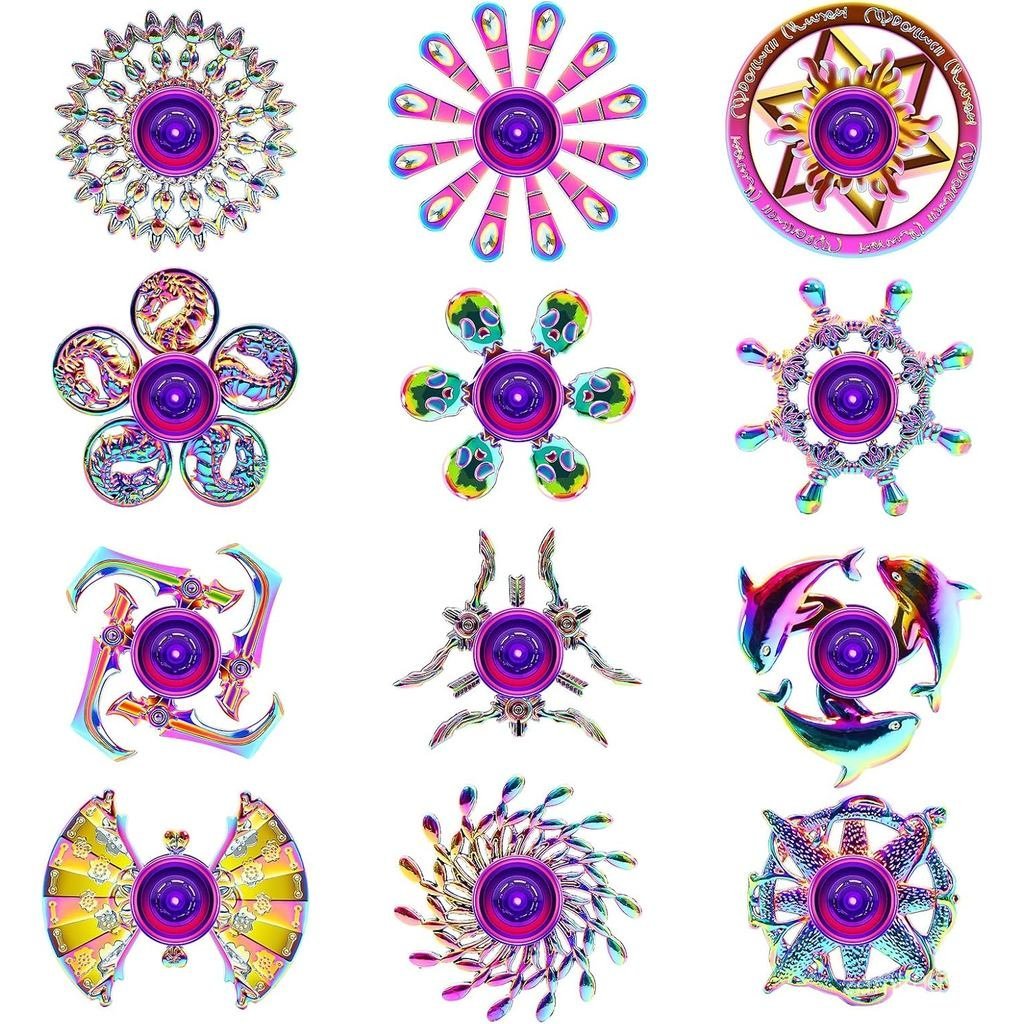 12-Pack Alloy Metal Fidget Spinners, โต๊ะสํานักงานทนทาน Sensory ของเล่นสําหรับความเครียดบรรเทาและควา