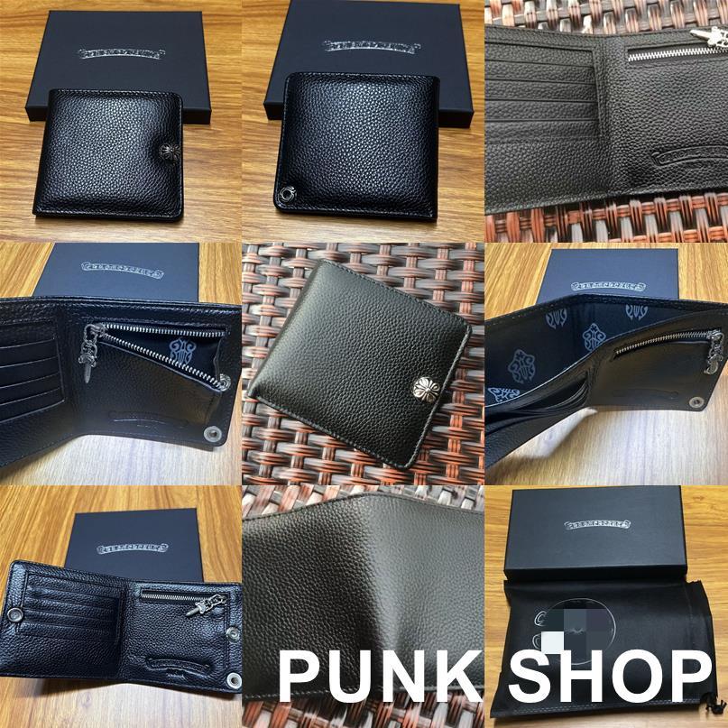 CH♥ กระเป๋าสตางค์ใบสั้น กระเป๋าใส่เหรียญ Cross Cowhide สีดํา Simple Classic 9215 - รูปที่ 2