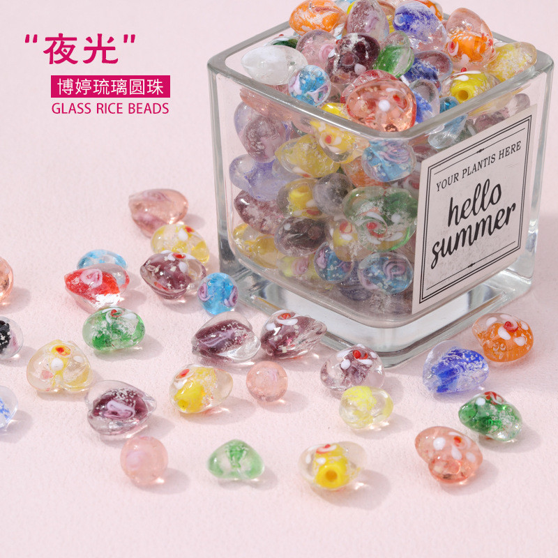 Luminous Love รอบลูกปัดผสมแก้ว Love ลูกปัดแก้วหลวมลูกปัด Luminous diy สร้อยคอลูกปัด GI5Y