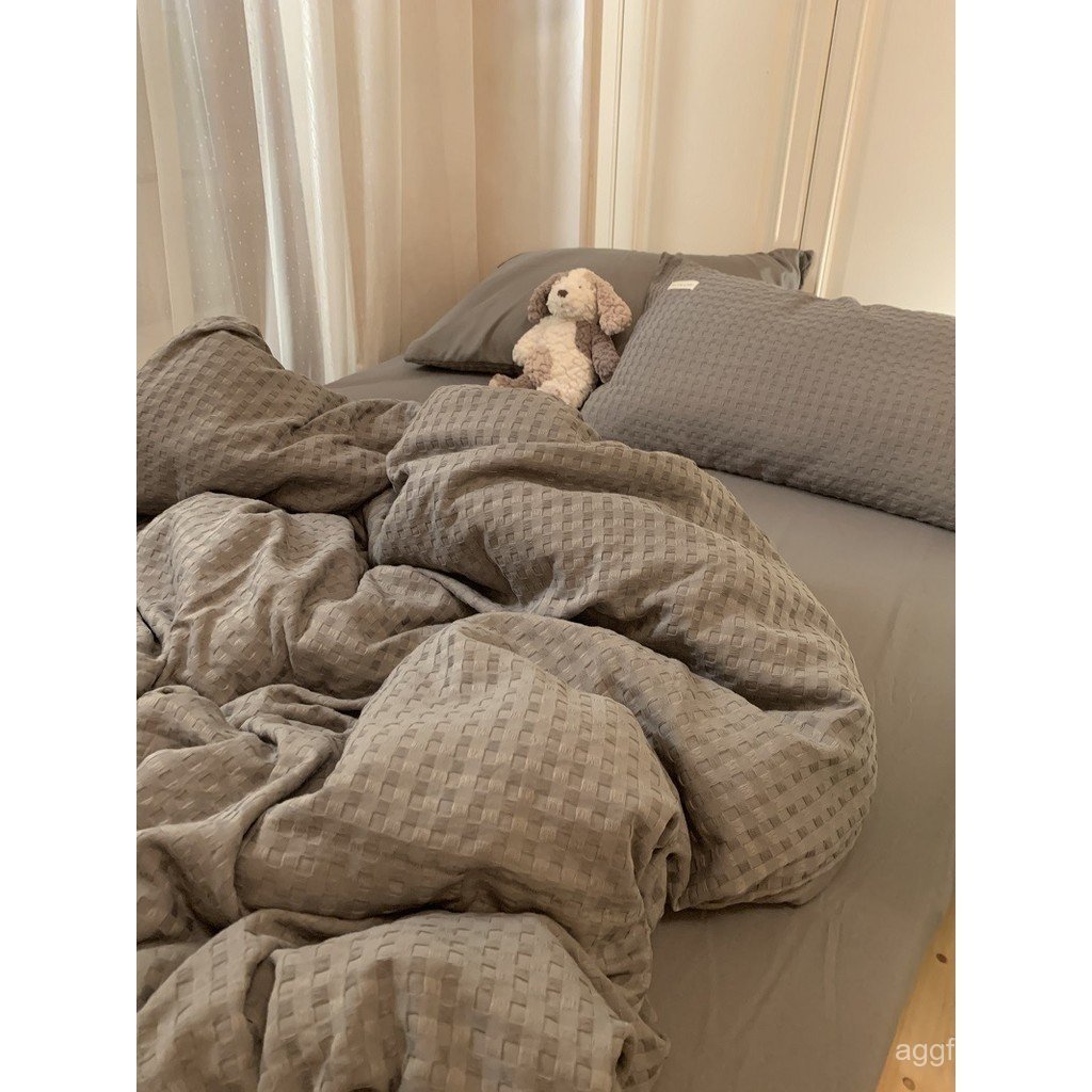Fu Cotton Grey Simple Rice Bed 1.5m ผ้าปูที่นอนสไตล์หอพัก bb4cins Hua ชุดสี่ชิ้นขายส่ง S2OQ