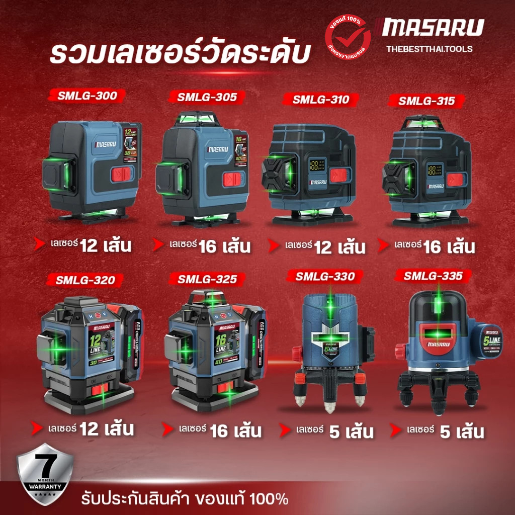 MASARU เลเซอร์วัดระดับ 12/16 เส้น รุ่น SMLG-300/305/310/315/320/325 เครื่องวัดระดับเลเซอร์ เลเซอร์