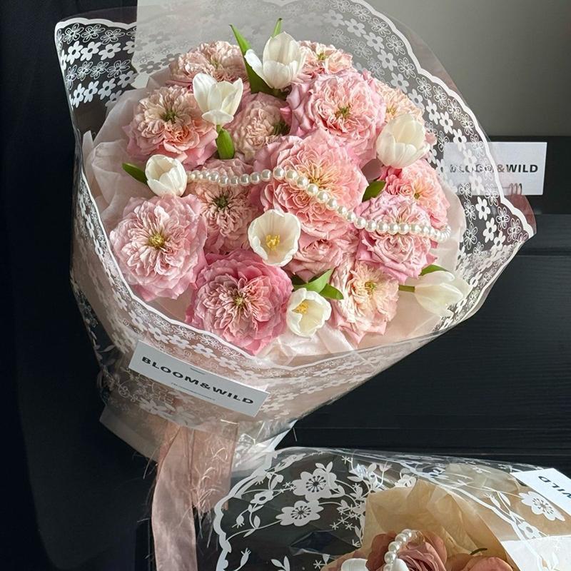 Blossom Bazaar กระดาษห่อดอกไม้ใสลูกไม้ดอกไม้บรรจุภัณฑ์กระดาษกันน้ําโปร่งใสของขวัญช่อดอกไม้ตกแต่งบรรจุอุปกรณ์ BB